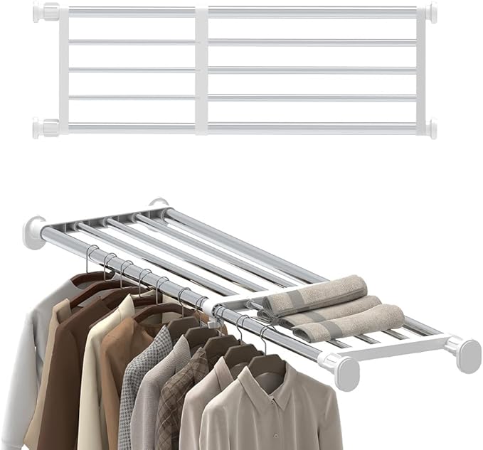 Hershii Tension Shelf Expandable Rod Closet Tension Shelf for Cabinet | Closet System Heavy Duty Clothes Hanger Adjustable DIY Storage Organizer Shoe Rack 23.62 - 39.37 inches