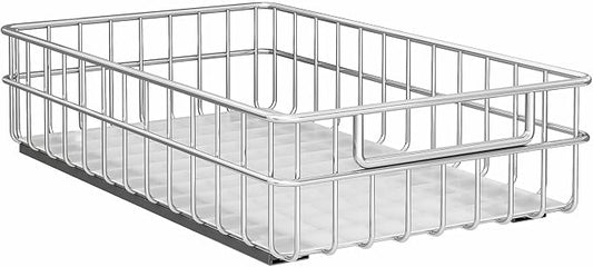 Pull out Cabinet Organizer, Stainless Steel 1-Pack (11.8"W x 21"D) Full-Extension Slide out Drawer, Adhesive Roll out Can Spice Storage Basket Shelf Rack for Pantry, Kitchen, Bathroom, Home Closet