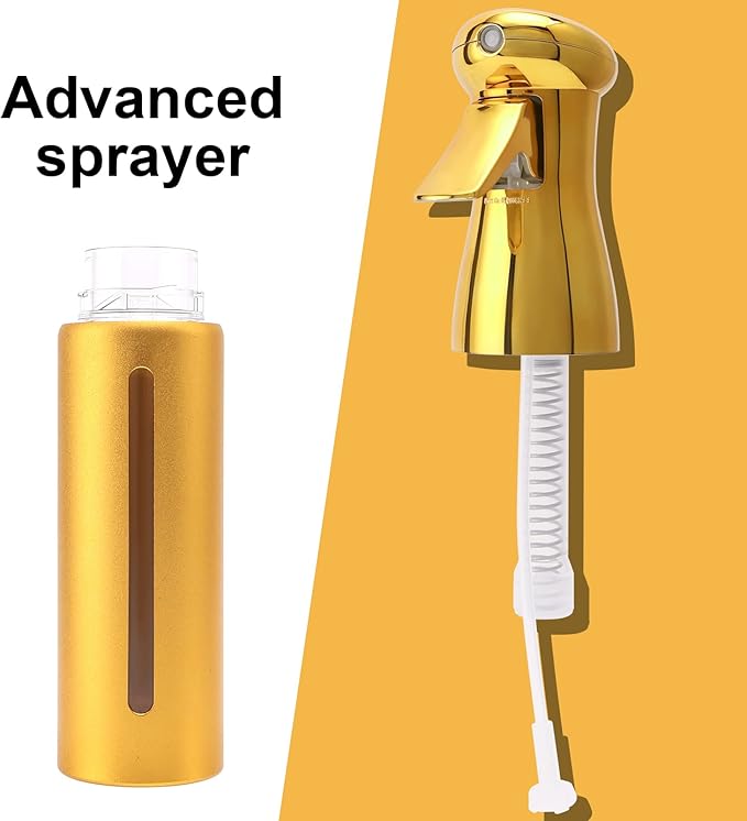 Salon Style Hair Spray Misting Bottle, Fine Mist Continuous Spray Bottle，10 Oz Shiny Aerosol Free Water Mister for hairstyling,Cleaning Solutions Dispensing (Gold)