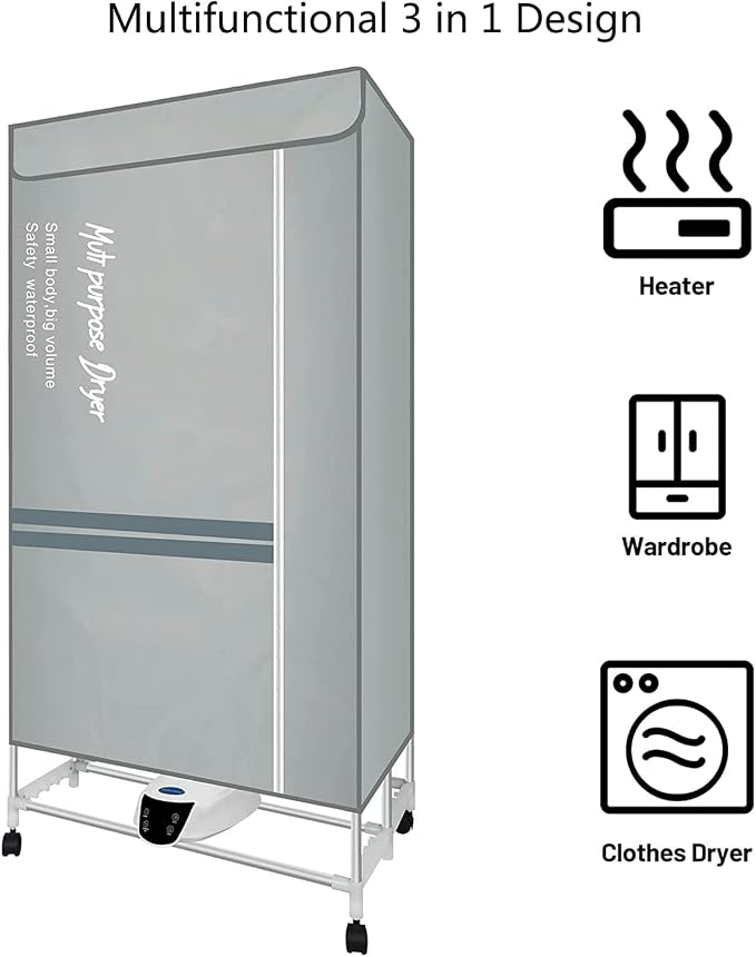 Electric Clothes Dryer with Remote Control and Timer, 1300W Large Capacity 2-Tier Heated Clothes Airer with Cover, Indoor Foldable Electric Clothes Airer Drying Rack, Overheat Protection,Grey