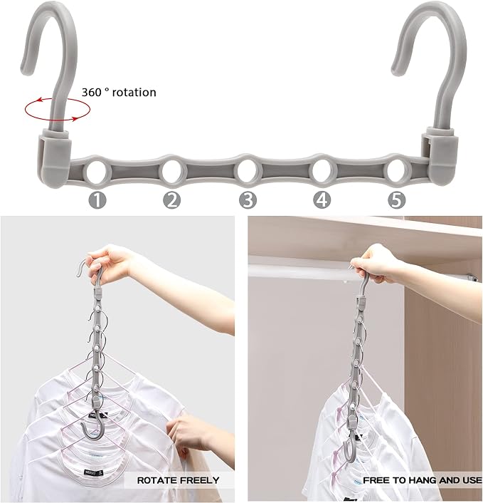 24 Pack Closet Organizers and Storage, Stronger Space Saving Hangers | Clothes Hanger, 5 Holes, Closet Storage, College Dorm Room Essentials for Girls Guys, Magic Home Organization