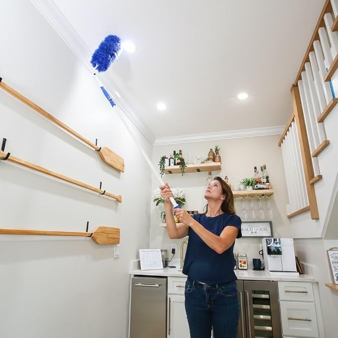 Unger Connect and Clean Microfiber Duster with Pivoting Handle & 4' Steel Telescopic Pole, High-Access Dusting and Cleaning, Dusting Tools, Cleaner Tool for Windows, TVs, Moldings, Cabinets
