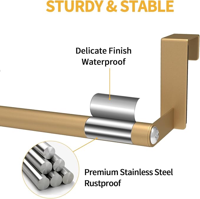 STWWO Over The Door Towel Rack, Kitchen Towel Holder Over Cabinet Door Towel Bar Stainless Steel for Cupboard for Kitchen Dish Towel Holder Hanger Rv Towel Rack, 2 Pack (Gold)