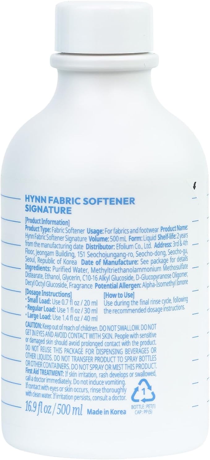 HYNN Liquid Fabric Softener, Gentle Formula, White Woody Musk, 16.9 Fl Oz | Hypoallergenic concentrated fabric softener for sensitive skin. Long-lasting scent with static control and wrinkle care.