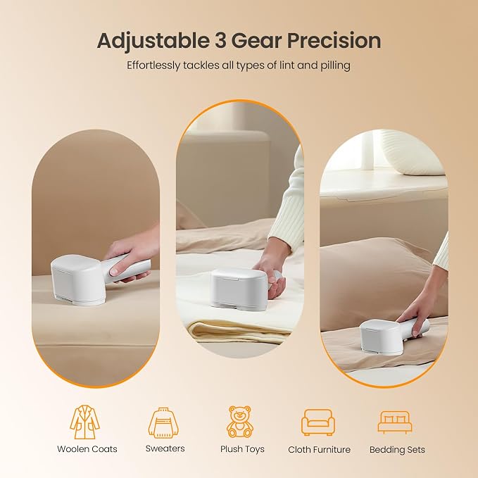 Mosthink Fabric Shaver, 2-in-1 Electric Lint Remover & Build-in Lint Brush | Dual-Head Lint shaver for Clothes Furniture | 3-Speed Fuzz & Pilling Remover | Sweater Shaver with LED Display | Rechargeable