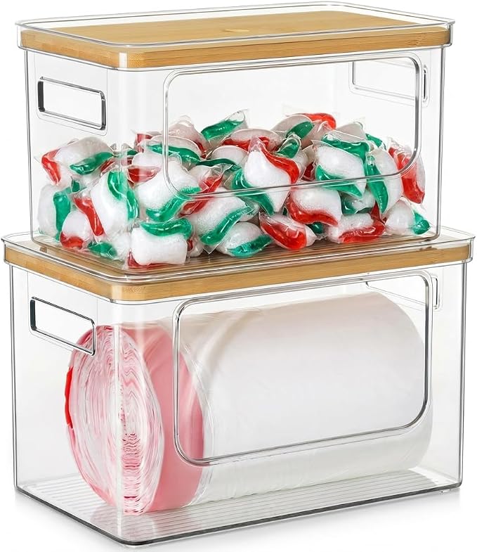 Hudgan Trash Bag Dispenser Under Sink, 2 in 1 Garbage Bag Holder Dishwasher Pods Organizer for Kitchen Pantry Laundry Room