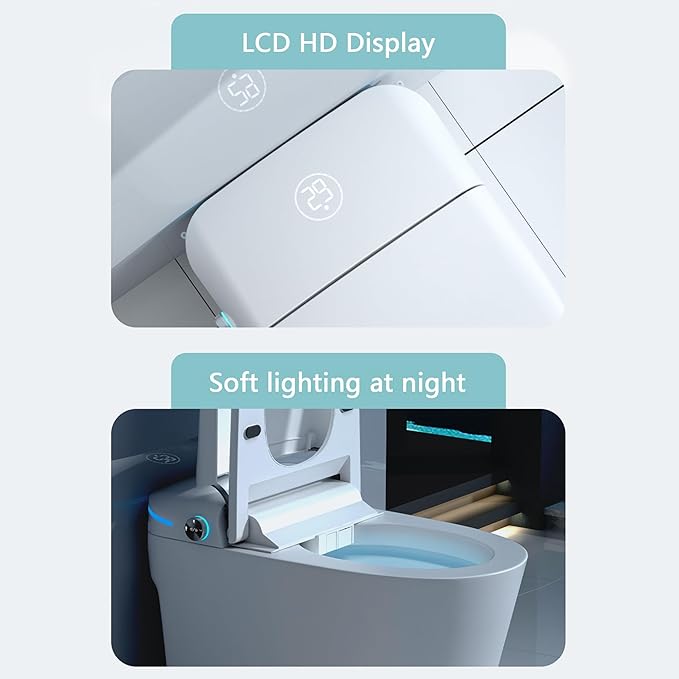 Smart Toilet with Bidet Built In, One-Piece Electric Tank Toilet with Auto Open & Close Lid, Dual Flush 1.28 GPF, Heated Seat, Remote Control, Foam Shield, Warm Air Dryer & Temp Display
