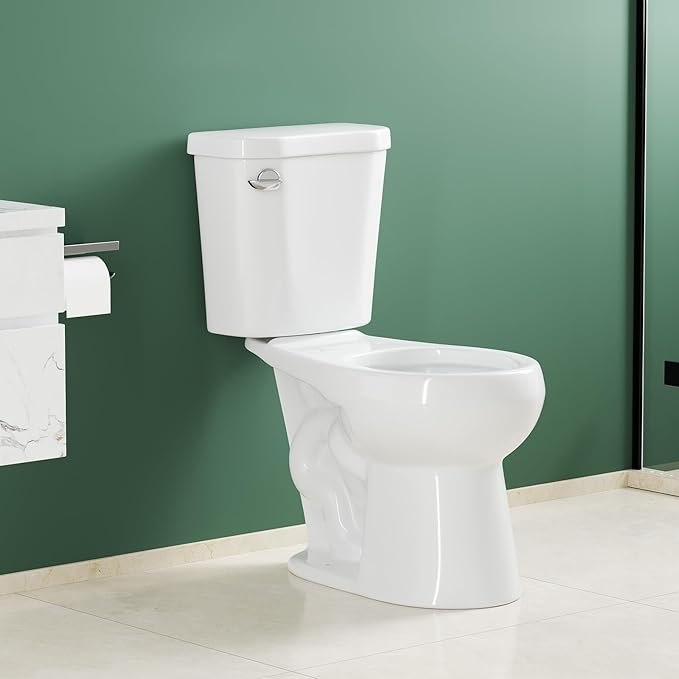 Two Piece Toilet, 17" Round with Upgraded Flushing, Single Handle (Side Mounted), Includes Hardware (Seat Not Included), White, 12" Rough-in