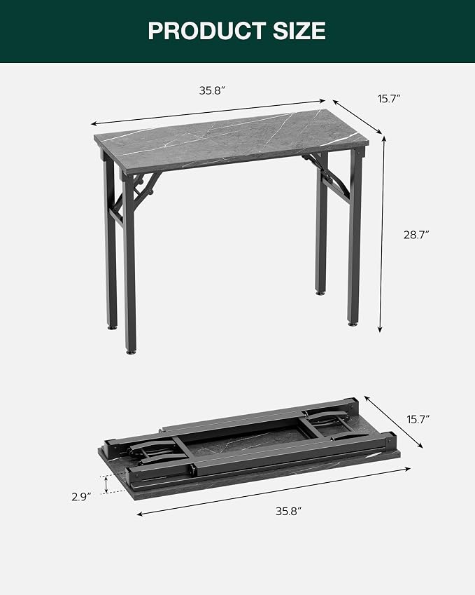 Frylr Small Folding Computer Desk – Portable 35.8 Inch Foldable Laptop Table, Collapsible and Compact for Easy Storage and Fast Setup, Lightweight for Small Spaces, Craft and Study Use, Marble Greige