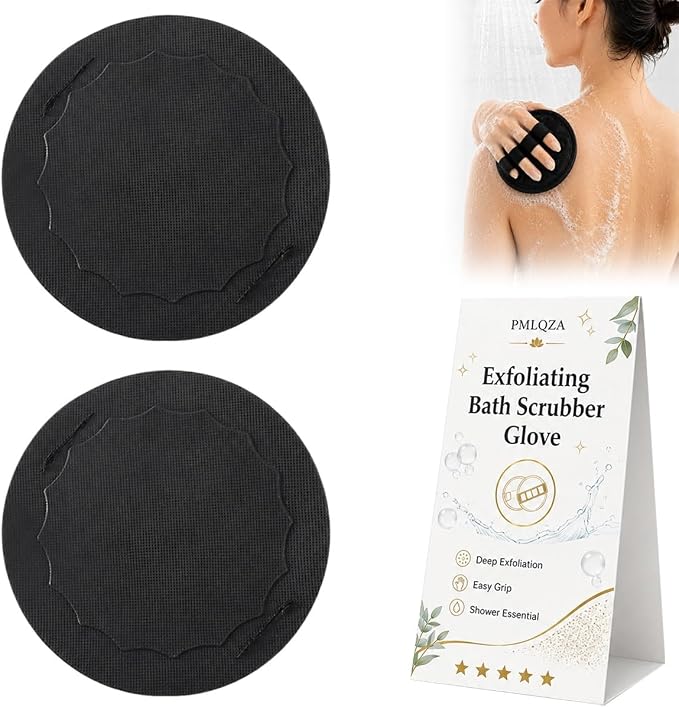 No-Pain Exfoliating Bath Scrubber Glove 4-in-1 Shower Body Care Set | Soft Rubber Scrubber, Bath Glove, Body Pads and Shower Tools for Daily Cleansing, Travel, Gym Bags and Bathroom Use(2pcs)