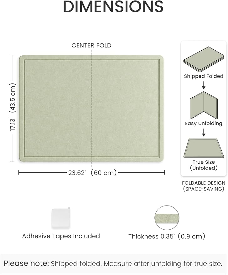Fluxynara 23.6" x 17.1" Bulletin Board, Sage | Cork Board Alternative with 12 Removable Adhesive Tabs, Foldable Felt Pin Board for Home, Office, Classroom & Dorm