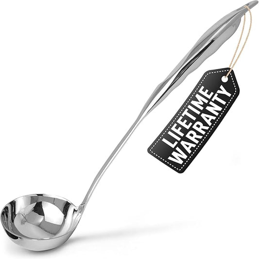 Zulay Kitchen Stainless Steel Soup Ladle - 13” Large Ladle for Soups, Stews & Sauces - Durable, Heat-Resistant, Rust-Proof & Dishwasher Safe Kitchen Utensil with Ergonomic Handle