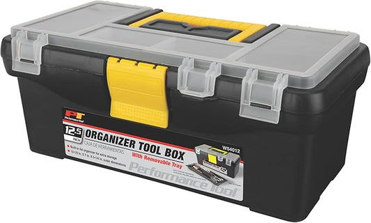 Performance Tool W54012 Heavy Duty Plastic Organizer Tool Box for Workshops and Garages, Black, 12.5-Inch