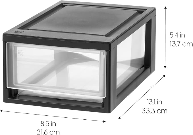 IRIS USA 8-Pack, 6 Qt. Small Stacking Drawer Storage Organizer, Black | Organize craft supplies, accessories, office items, and small essentials around your home with separate storage spaces
