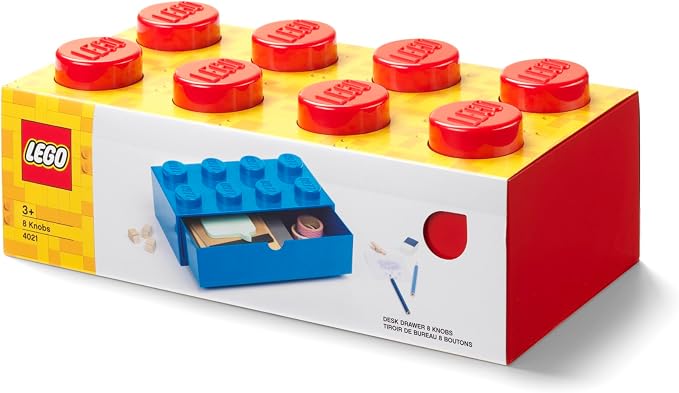 Room Copenhagen Lego Storage Brick 8 Desk Drawer, 8-Stud Stackable Tabletop Storage Box, 12.4 x 6.2 x 4.4 in, Bright Red | Stackable Storage Box | Storage with Lid | Toy Organization | 8-Stud Stackable
