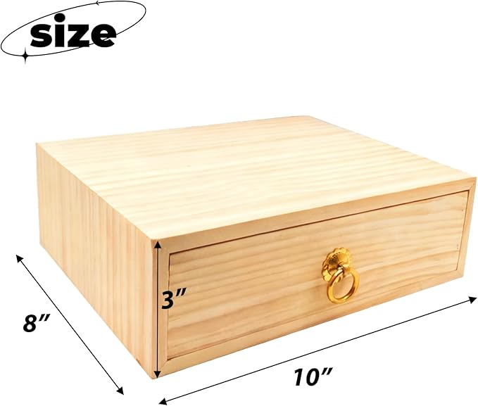 Natural Wooden Storage Box Desk Drawer Single Cabinet Organizer | Wood Office Desk Organizer Countertop Storage Box with Metal Handle for Home School Office Counter Craft Decor (1 Drawer)