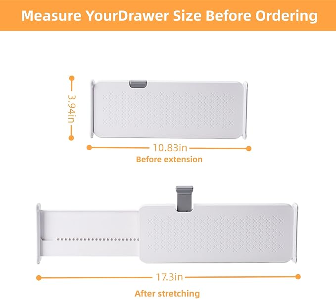Adjustable Drawer Dividers with Matching Inserts, Expandable Drawer Organizers 3.94" High, 10.83-17.3" Length, for Clothing Kitchen Office (4 Dividers with 4 Matching Inserts)