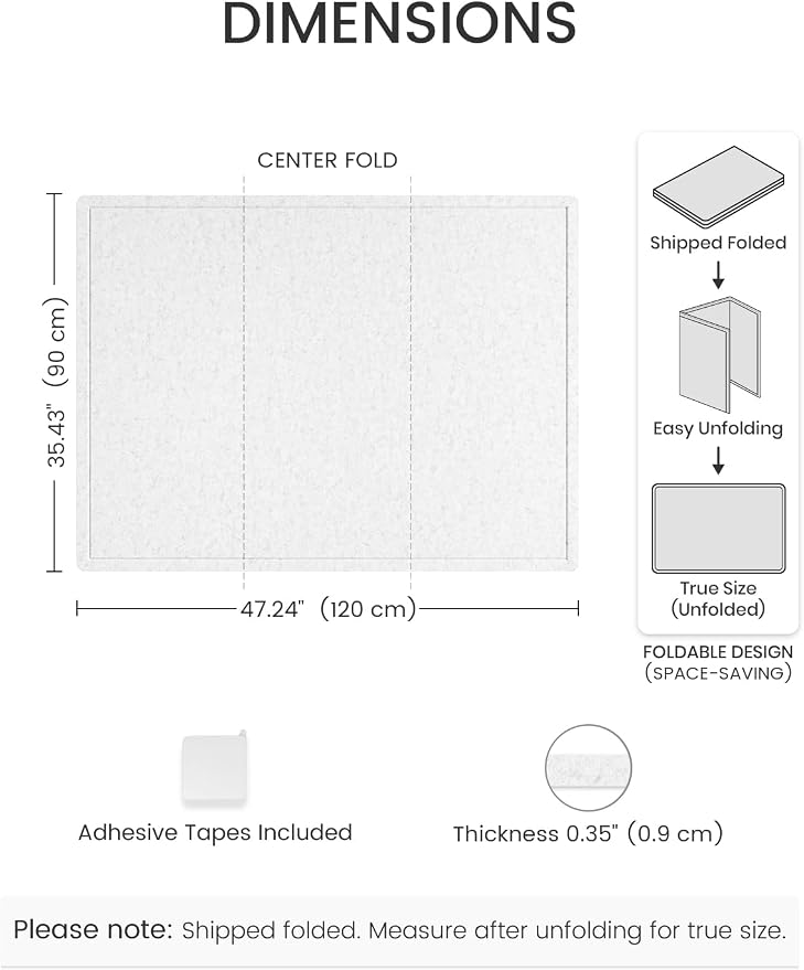 Fluxynara 47.2" x 35.4" Large Bulletin Board, Light Gray | Cork Board Alternative with 24 Removable Adhesive Tabs, Foldable Felt Pin Board for Home, Office, Classroom & Dorm