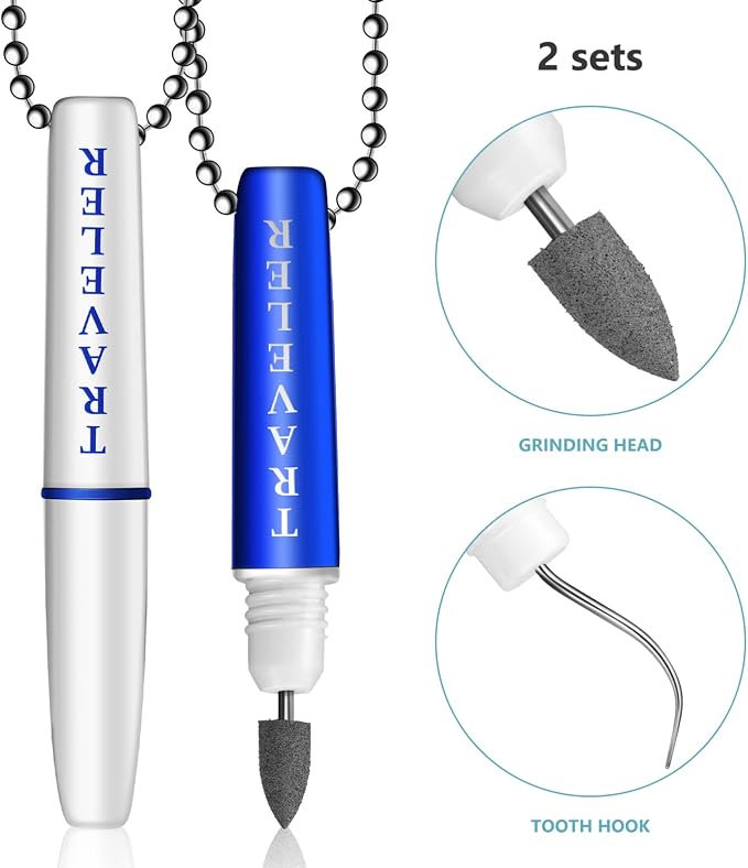 4pcs Teeth Stain Remover Travel Picks Mini Holder Reusable Portable Pocket Tool Set Remove Plaque Tartar Cleaning Kit with Chain