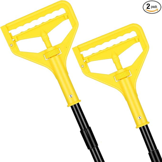 VOUBIEN Commercial Mop Handle Heavy Duty,58" Industrial Mop Stick,Wet Mops Head Replacement Holder for Professional/Industrial Floor Cleaning, 2 Pack,Yellow,