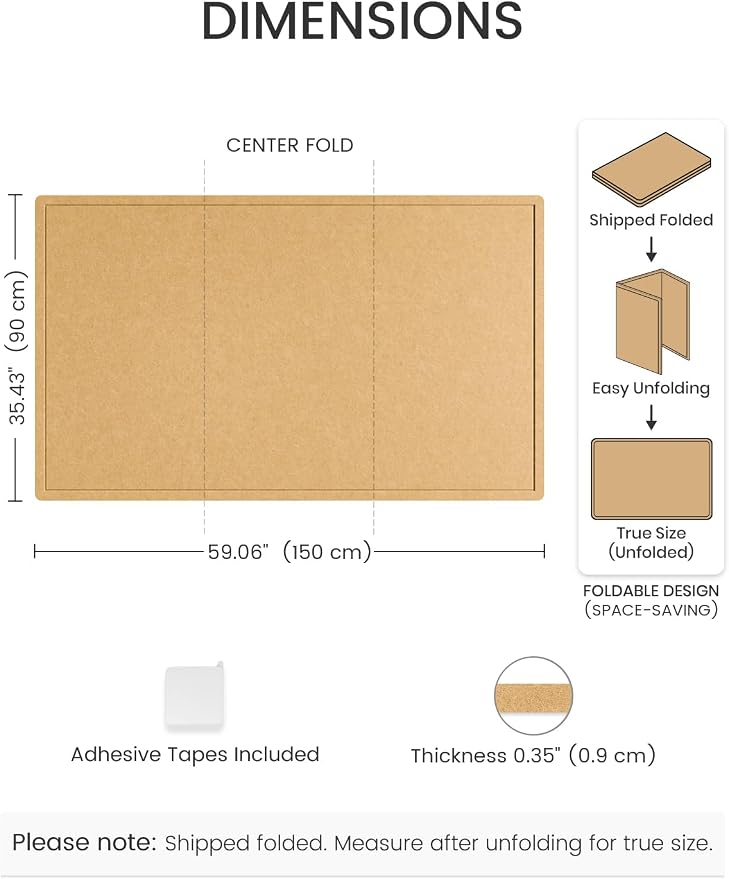 Fluxynara 59" x 35.4" Large Bulletin Board, Mustard Yellow | Cork Board Alternative with 24 Removable Adhesive Tabs, Foldable Felt Pin Board for Home, Office, Classroom & Dorm