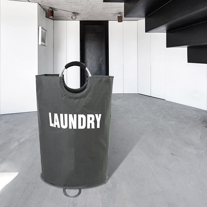 Maxsilan 160L XX-Large Laundry Basket Bag, Collapsible Hamper, Dark Grey | Freestanding tall laundry bag & foldable washing basket. Extra large clothes storage bin with durable sturdy handles