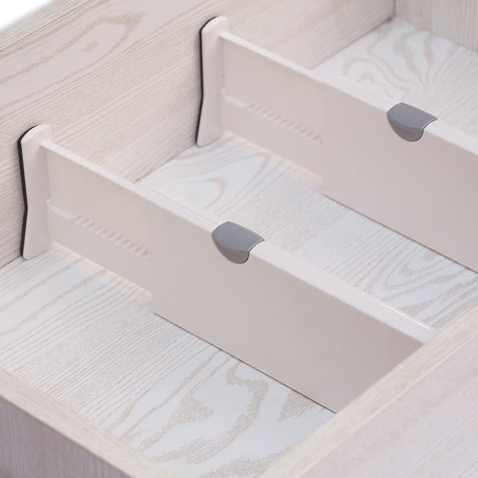 TENABORT Set of 8 Adjustable Drawer Dividers Organizer Separators Plastic Dresser Organizer for Bedroom, Bathroom, Closet, Office Desk, Kitchen Storage