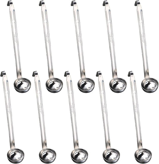 10 Pcs 2 oz Soup Ladle Stainless Steel Ladle with Long Hook Handles Portion Control Serving Ladles Spoon Gravy Ladle Metal Ladles for Cooking Portioning Soups Sauce Kitchen Restaurant Home