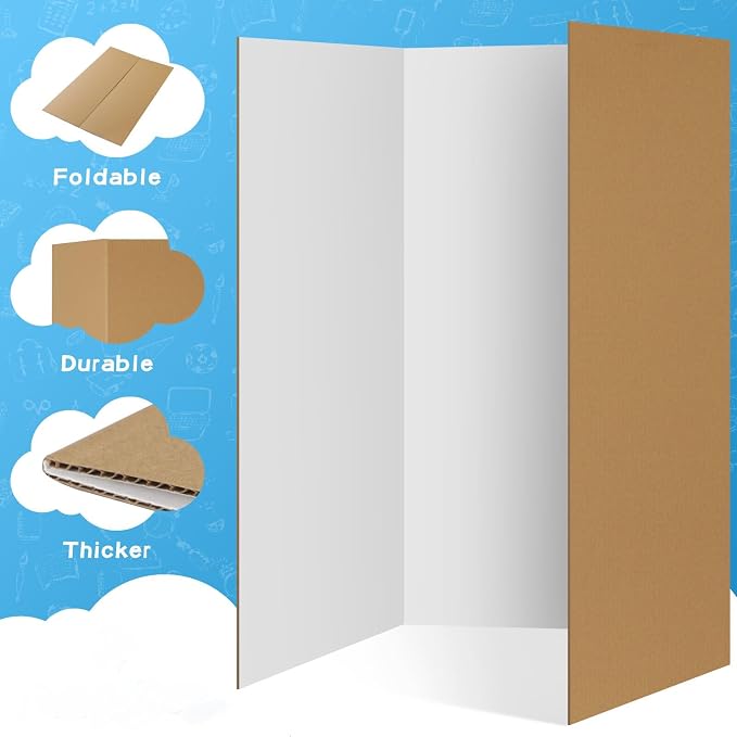 VinTS 12 PCS 36"x48" Trifold Poster Board,White Display Tri-fold Cardboard | Large White Tri-fold Poster Board,Thick Corrugated Cardboard for School Projects,Science Fair,Graduation,Photo Exhibitions