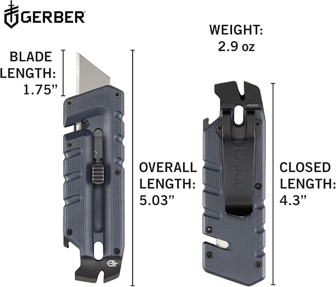 Gerber Prybrid EDC Pocket Knife Multitool 8-in-1 Box Cutter, Mustard | Retractable utility box cutter blade, built-in pry bar, compact EDC multitool, everyday carry knife