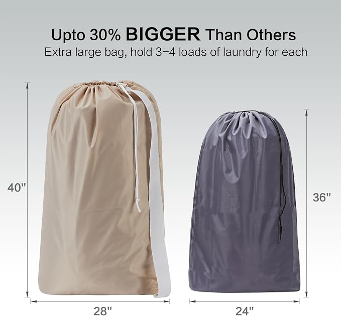 HOMEST XL Nylon Laundry Bag with Strap, Large Dirty Clothes Organizer, Easy Fit a Laundry Hamper or Basket, Can Carry Up to 4 Loads of Laundry, Beige | Heavy-duty nylon material supports bulky garments and daily transport between baskets and storage ar...