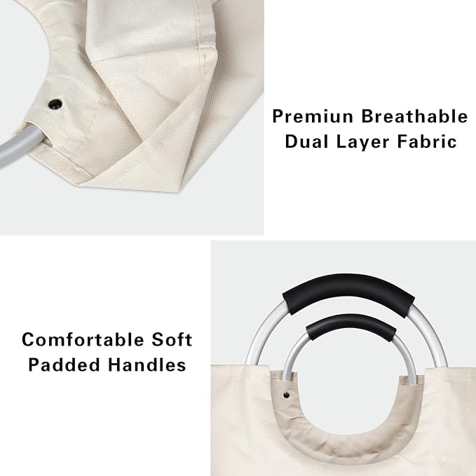 Extra Large Laundry Basket, Big Laundry Hamper Bag with Handles, 130L Beige | Freestanding Tall Dirty Clothes Hamper, Collapsible and Portable Laundry Bin for Dorms and Bedrooms, Thick, Sturdy Fabric