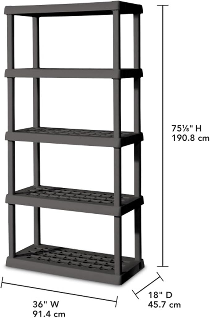 Sterilite 5 Shelf Unit, Heavy-Duty Plastic Utility Storage Rack, 2-Pack | Freestanding Shelving Organizer with 150 lb Capacity Per Shelf for Kitchen, Bathroom, Garage, Basement, Pantry & Laundry Room