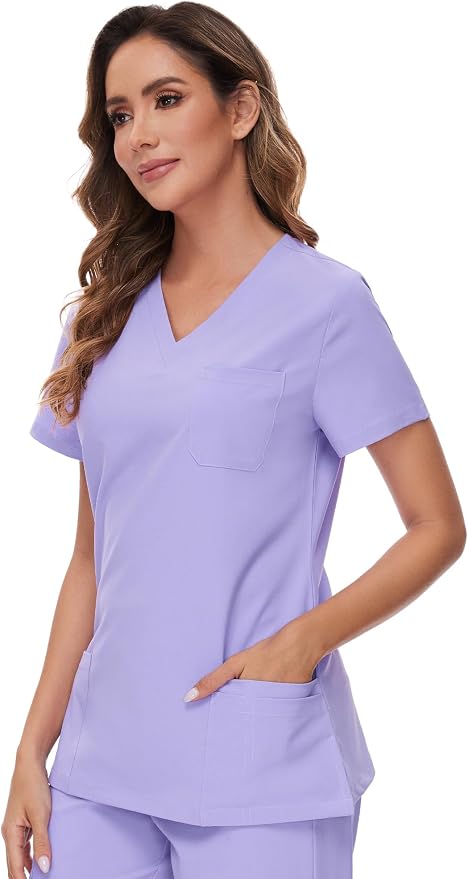 Scrubs Tops for Woman - Soft Stretch, V-Neck Tops | 3 Pockets, Side Split Design, Short Sleeve, Breathable & Lightweight Nursing Shirt, Easy-Care Fabric for All-Day Comfort