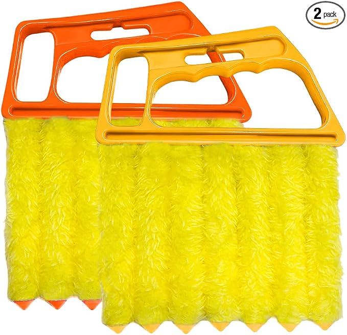 DXNQ 2 PCS Blind Cleaner Duster Tool, Window Venetian Hand-held 7 Finger Dusting Cleaner Brush, Blinds Cleaning Brush Tool for Window Shutters Air Conditioner, Car Accessories (Orange+Yellow)