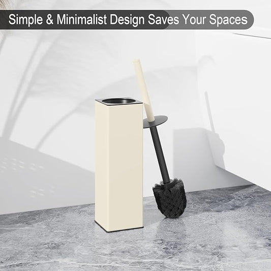 BGL Standing Toilet Brush and Holder Matte White Aluminium Toilet Bowl Cleaner Brush and Holder for Bathroom Storage and Organization, Square Design Sturdy and Space Saving