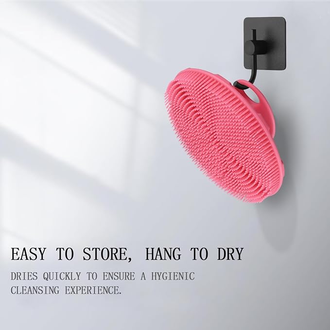 INNERNEED Food-Grade Soft Silicone Body Scrubber Shower Brush Handheld Cleansing Skin Brush, Gentle Exfoliating and Lather Well (Dark Green+Pink)