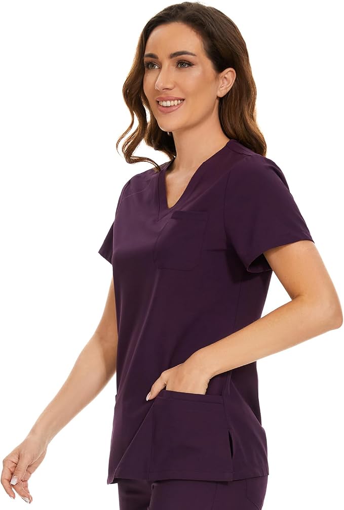 Scrubs Tops for Woman - Soft Stretch, V-Neck Tops | 3 Pockets, Side Split Design, Short Sleeve, Breathable & Lightweight Nursing Shirt, Easy-Care Fabric for All-Day Comfort