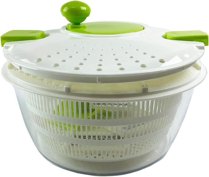 Huji Multifunctional Large Salad Spinner (4 Quarts) and Mandoline Set – 5 Blade Slicer, Drainer, Tosser, Vegetable Dryer with a Pouring Spout