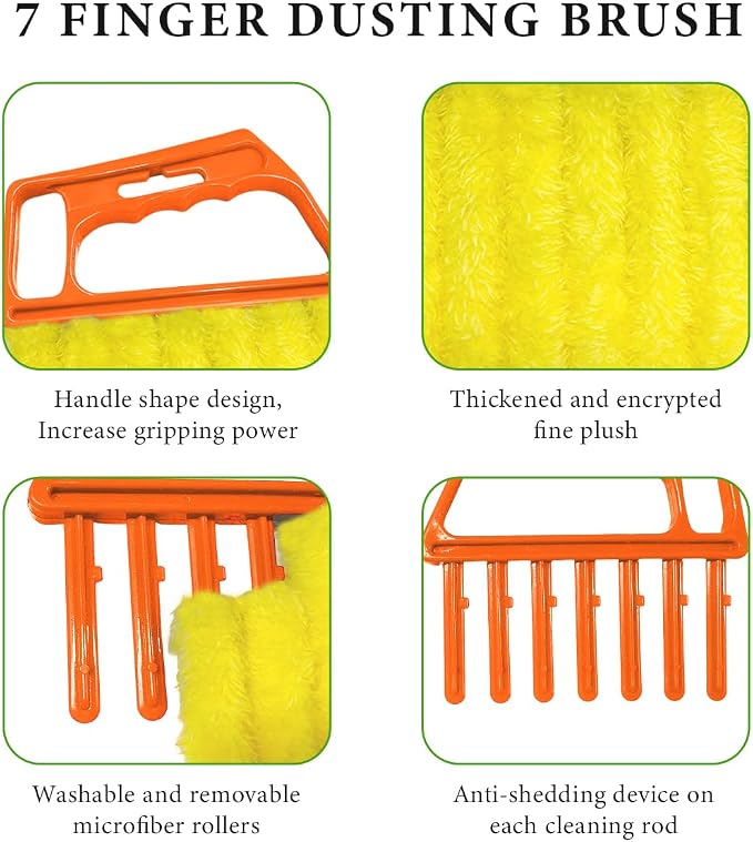 DXNQ Blind Cleaner Duster Tool, Window Venetian Hand-held 7 Finger Dusting Cleaner Brush, Blinds Cleaning Brush Tool for Window Shutters Air Conditioner, Car Accessories (Orange)