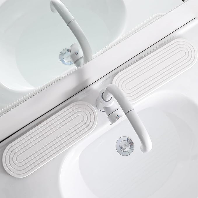 Instant Dry Stone Sink Tray, 11.8x3.9 Water Absorbing Diatomite Stone Tray for Sink with Wooden Feet, Sink Caddy Stone, Kitchen Sink Organizer (White-2)