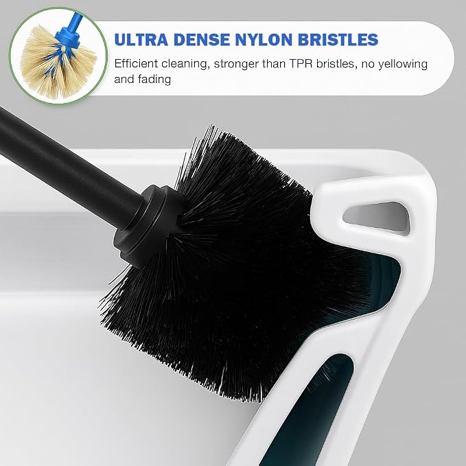304 Stainless Steel Toilet Brush and Holder Set, Toilet Bowl Brush and Holder, Heavy Duty with Long Handle, Removable Inner Bowl and Splash Protection for Bathroom