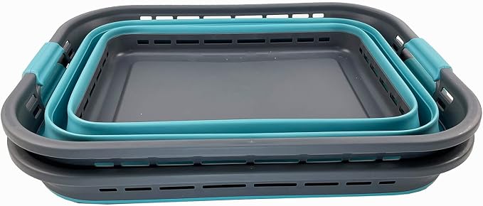 SAMMART 42L (11 Galloons) Collapsible Plastic Laundry Basket - Foldable Pop Up Storage Container/Organizer - Portable Washing Tub - Space Saving Hamper/Basket[BPA Free] (Grey/Crystal Blue (Set of 2))