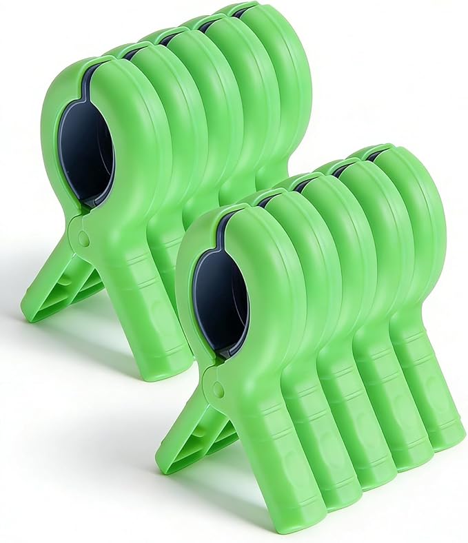10 Pack Beach Towel Clips Heavy Duty Large Beach Essentials Chair Pool Clip | Green Clips with Strong Grip, Silicone Protection, Rust Resistant Spring, Multi-Use for Beach, Boat, Cruise & Outdoors