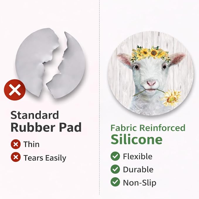 Andreas Silicone Jar Opener, Flower Sheep – 6.25" Non-Slip Lid Gripper & Garlic Peeler, Food and Dishwasher Safe, Multi-Use, Durable Silicone & Fabric, Made in the USA, JO-437