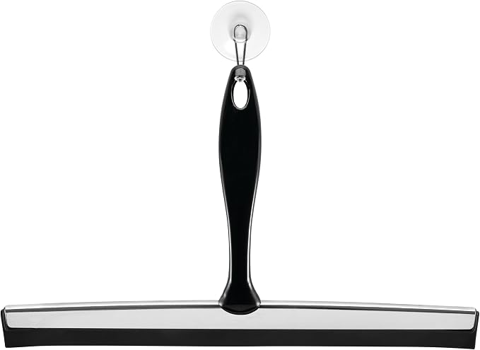 iDesign Bathroom Shower Squeegee, Black/Chrome | Wall Hook Included