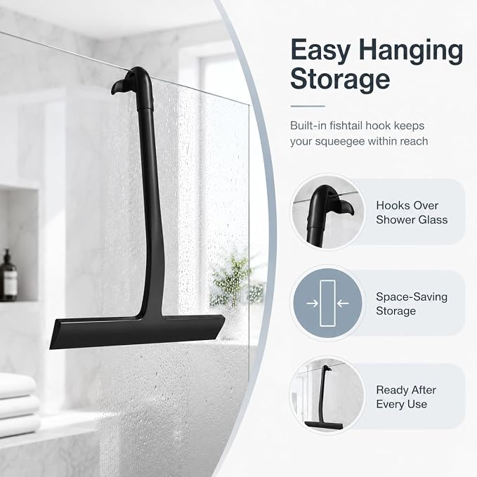 Shower Squeegee for Glass Doors, 8.27 Inch Shower Door Squeegee with Hook, Bathroom Squeegee for Glass, Tile, Mirror, Window and Car Windows Cleaning