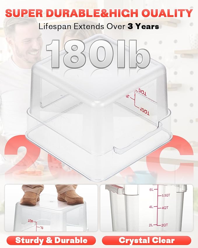 4QT NSF Food Storage Containers: 2 PCS [Food Grade][Hot&Cold Resistant] Commercial Clear Food Storage Containers with Lids for Restaurant Kitchen Proof Dough, Measuring Spoons Included(BPA FREE)