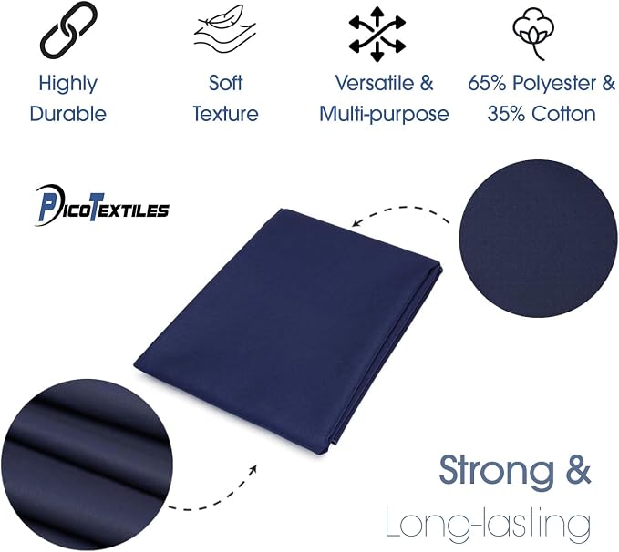 Pico Textiles 2 Yard Bolt Navy Poly Cotton Twill Fabric | 60" Wide, 65% Polyester / 35% Cotton, Medium Weight, Perfect for Pants, Jackets, Skirts and Work Uniforms, Sold by the Yard