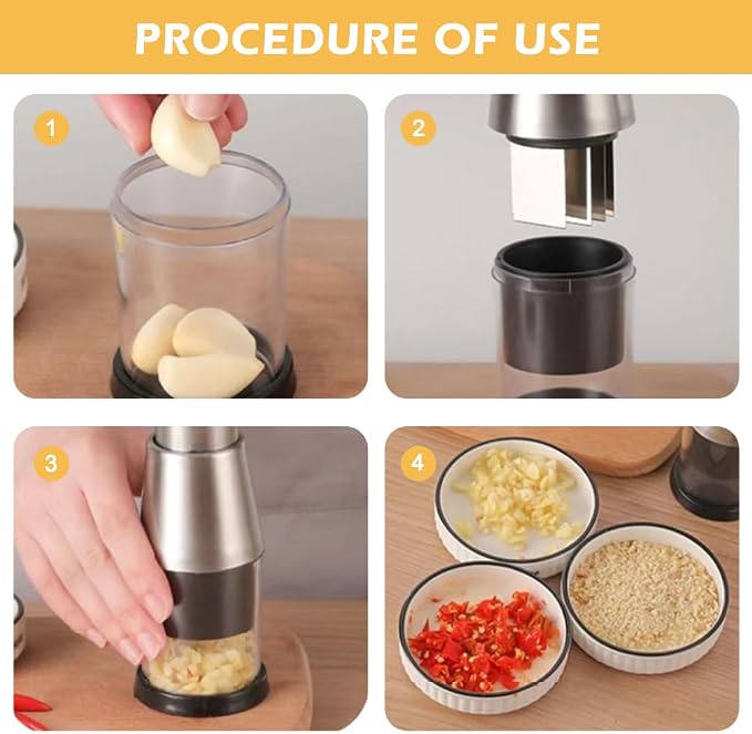 Manual Food Chopper, Compact Mini Dicer Stainless Steel Pressed Garlic Chopper, Functional Manual Garlic Press for Mincing Chopper Potato, Slicing Peppers and Onions